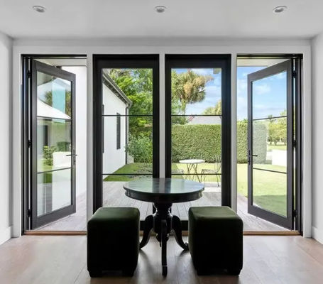 पाउडर कोटिंग एल्यूमिनियम मिश्र धातु के साथ कस्टम ब्लैक हीट-इंसुलेशन ग्लास स्विंग डोर